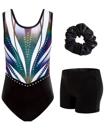JiAmy Gymnastics Leotards for Girls with Shorts, Sparkly Outfit Set