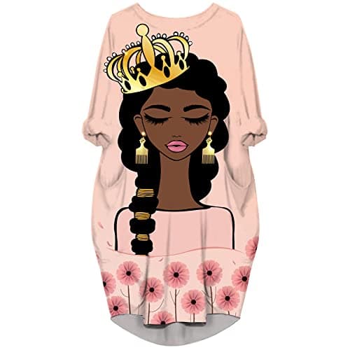 AZPSRT Black Dresses for Women Black History T Shirts Dress Black Queen African American Ladies Gifts Melanin Girl Curly Natural Afro Art M