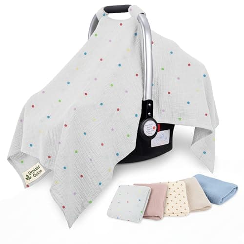 infancie 100% Organic Cotton Baby Car Seat Cover Unisex 35x50In Shower Gift