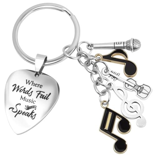 Nextpal Music Keychain, Inspirational Where Words Fail Music Speaks Quote Keychain with Guitar Note Charm Accessories, Giving for Song Lovers Teachers and Musicians, Men and Women