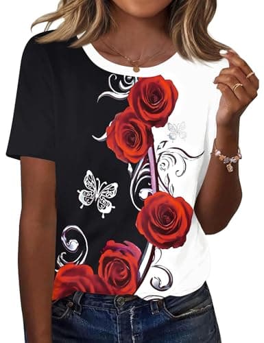 TCOT Crew Neck Shirts for Women Short Sleeve Trendy Casual Tops Blouses S