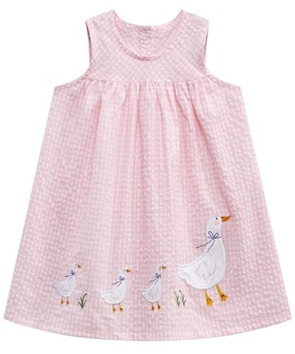 Little Kids Girl's Duck Dress Cotton Casual Spring Summer Short Sleeves Dresses Clothes Clothing Outfits Pink Ducks 7T