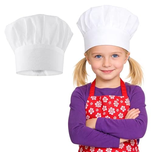 Chef Hat for Kids, Adjustable Elastic Bakers Hat Breathable Kitchen Cooking Hats Chef Cap for Girls Boys, White