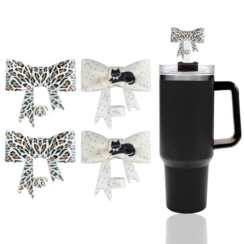 YAYAYOUNG 4 Pcs Bow Straw Covers Cap Toppers Compatible with Stanley 30&40 oz Tumbler Cups,Reusable Cute Silicone StrawTips Protectors for 0.4 in/10mm StanleyCups StrawAccessories
