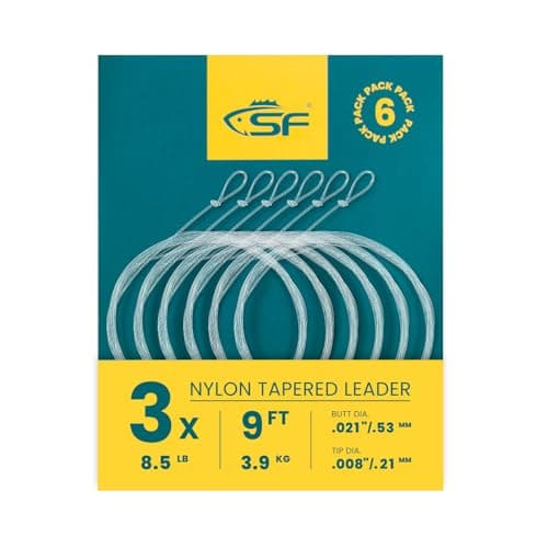 SF 6PCS Pre Tied Loop Fly Tapered Leader Nylon Fly Fishing Trout Leader Line 9FT-3X
