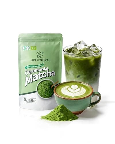 Brewnova Ceremonial Grade Matcha Powder - Premium Organic Shade-Grown Stone-Milled First Harvest Unsweetened Gluten-Free Vegan Green Tea for Matcha Latte, Teas & Recipes, 1.06oz Double-Seal Pack (30g)