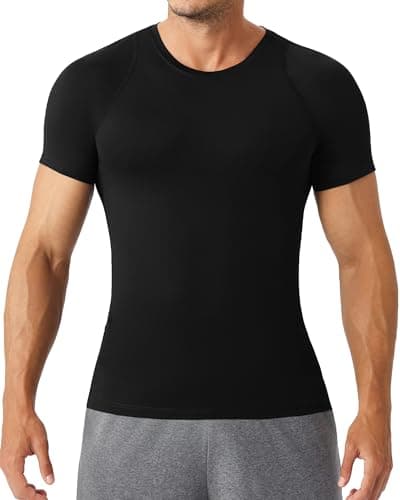SPVISE Mens Black Short Sleeve Compression Shirts Cool Dry Athletic T-Shirt Top Workout Undershirt for Basketball Running Gym