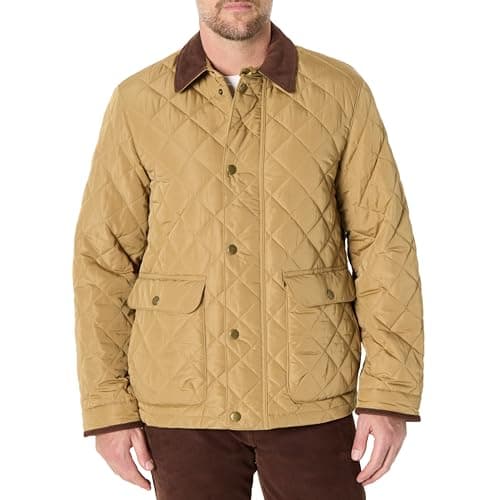 Amazon Essentials Men's Relaxed Fit Quilted Midweight Jacket, Tan, Large