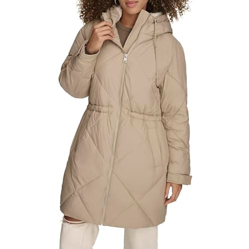 Levi's Women's Soft Sherpa Lined Diamond Quilted Long Parka Jacket (Standard & Plus Sizes), New Beige, Small