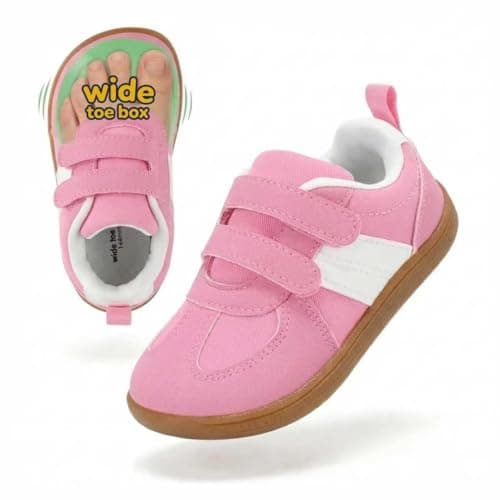 WIDE TOE BOX Toddler Girl Shoes Zero Drop Wide Barefoot Shoes Non-Slip Girls Sneakers Comfort First Walking Tennis Shoe for Preschool School Daycare Pink Toddler Size 7
