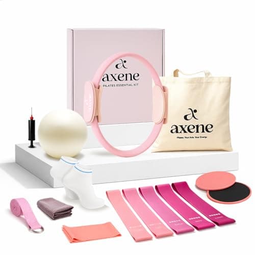Axene Pilates Kit for Women – 14-Piece Set with Pilates Ring, Ball, Resistance Bands & Sliders | Home Workout Equipment, Non-Slip Socks, Yoga Strap, Bilingual Guide, Carry Bag
