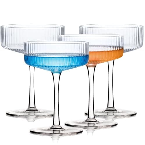 Handblown Crystal Coupe Glasses Set of 4, 9 oz Martini Glass Set with Stem, Elegant Cocktail Glasses for Bar, Margarita, Cosmopolitan, Manhattan, Gimlet, Unique Gift, Mother's Day