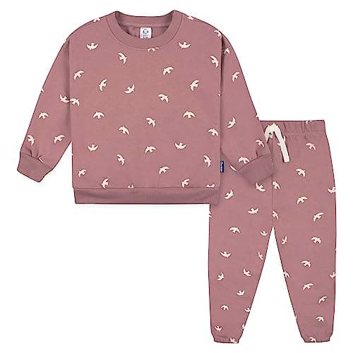 Gerber Baby Girls Toddler 2-Piece Fleece Sweatshirt and Jogger Set, Birds, 12 Months