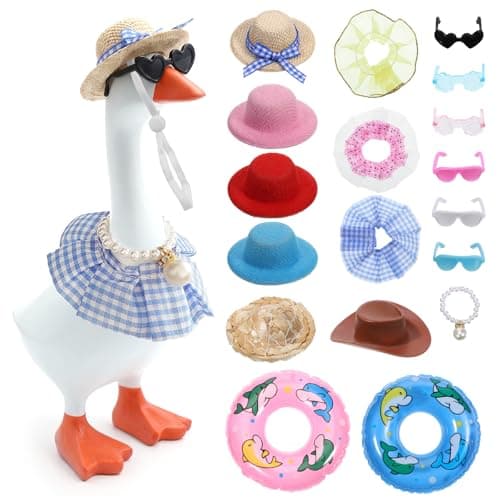 Yykazqe 18Pcs 7 Inch Desk Goose Outfits Mini Desk Goose Clothes Chain Collar and Sunglasses Swimming Ring Bikini Cute Funny Clothes Accessories for Magnetic Desks Geese Decor