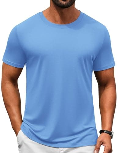 COOFANDY Men's T Shirts Short Sleeve Crew Neck T Shirts Casual Classic Basic Tee Shirts Light Blue