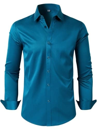 Ficovis Mens Stretch Wrinkle Free Dress Shirts Teal