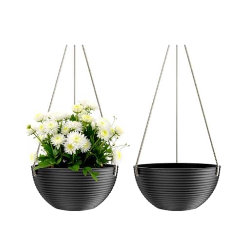 Asnext 2 Pack Hanging Planter, 10 Inch Hanging Basket, Black