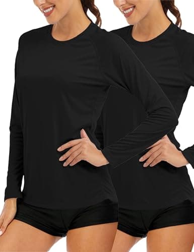 MAGCOMSEN Black Hiking Shirts Women UPF 50+ Protection Swim Rash Guard Long Sleeve Dry Fit Fishing Running Tops 2 Pack M