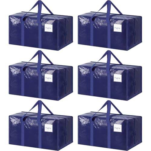 6 Pack Extra Heavy Duty Large Moving Bags with Strong Zipper & Comfortable Handles, Sturdy & Durable Clothes Storage Bags Totes Bins, Blue Packing Moving Boxes for College Supplies, Dark Blue