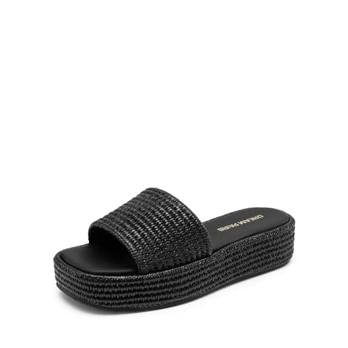 DREAM PAIRS Women Platform Slides Sandals Espadrilles Slip On Low Wedge Summer Open Toe Bohemia Dressy Beach Vacation Shoes,Size 6,Black,SDWS26009W