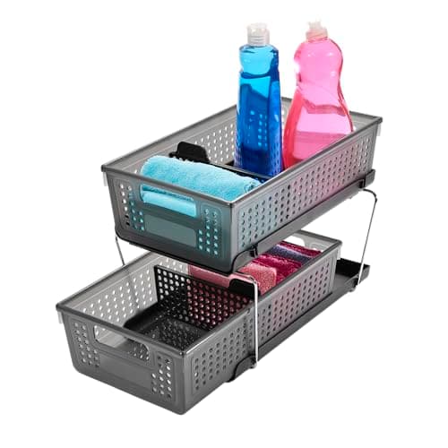 madesmart Two-Tier Under Cabinet Organizer, Sliding Drawer Storage for Cleaning Supplies & Bottles, Carbon