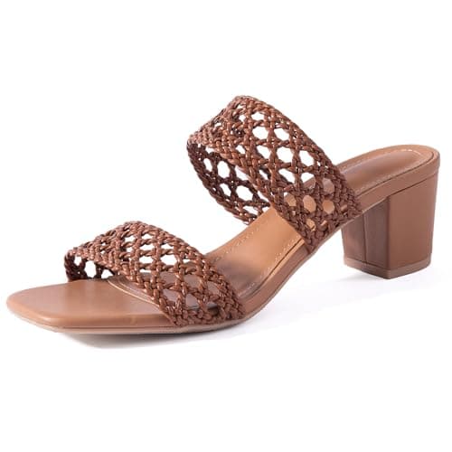N.N.G Women Braided Double Strap Block Heel Sandals