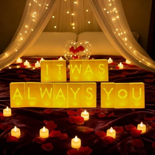 It Was Always You Decorations – Romantic Decoration Kit with Light Up Letters, 30 Tea Light Candles, 2000 Rose Petals, 10 Balloons – Luminary Bags for Anniversary Surprise