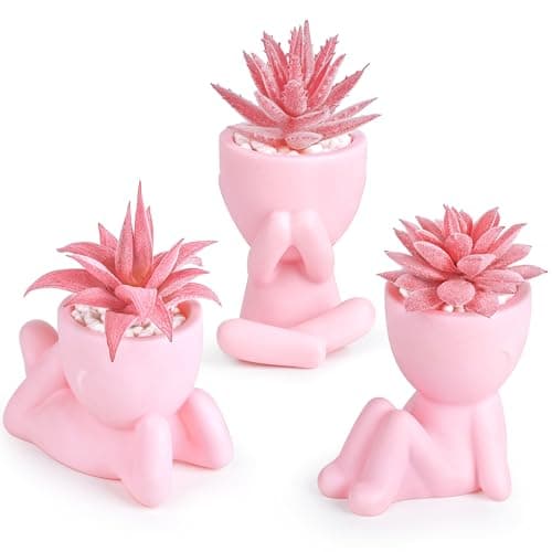 Der Rose Pink Artificial Succulents Plants Set of 3 Fake Artificial Plants Office Desk Accessories for Pink Room Bathroom Shelf Decor