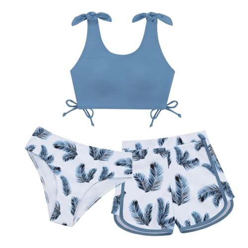 Girls Swimsuit Bikini Set 3 Piece Kids Tropical Print Swimwear