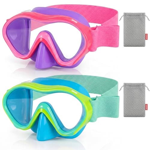 Aegend 2 Pack Kids Swim Goggles with Nose Cover for Kids 3-15, Knitted Fabric Strap, Anti-Fog 180° Clear View No Leak