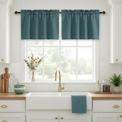 NICETOWN Small Curtains 24 Inch Length, Coffee Kitchen Window Tiers Over Sink,Set 2 Pack Privacy Thermal Insulated Short Curtain for Bathroom Basement Small Windows Cover, Greyish Blue