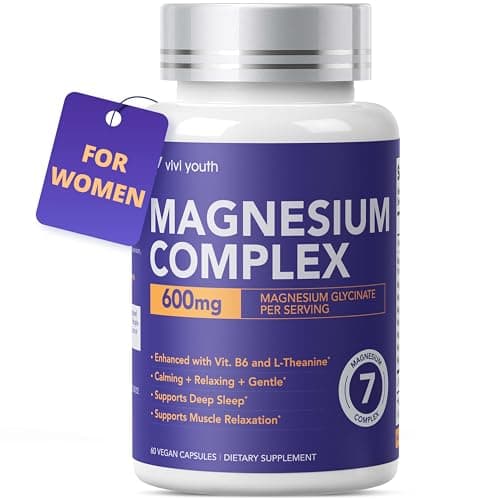 VIVI Youth Magnesium 7 Complex for Women with 600mg Glycinate, 60 Capsules