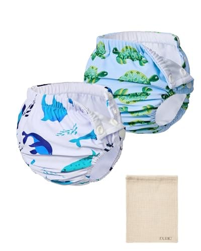Durio 2PCS Reusable Swim Diapers - Baby Swim Diapers Adjustable Washable Newborn Infant Diaper Soft Water Diaper for Swimming Lessons with a Mesh Bag 12-18M