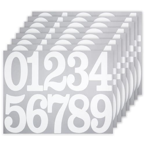 BINLINHONGO 80 Pcs 4 Inch White Number Stickers, 8 Sheets Self-Adhesive Waterproof Vinyl 0-9 Decals for Mailbox, Address, Doors, Trucks, Classroom & Outdoor Use