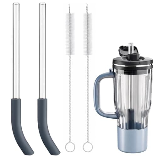 Replacement Straw for Ninja BlendBOSS Personal Smoothie Blender Tumbler, 2 Pack Reusable Glass Straws With Cleaning Brush Compatible With Ninja BlendBOSS Travel Tumbler