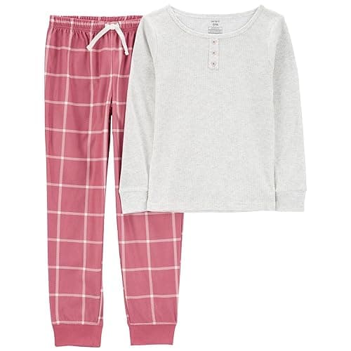 Carter's Girls' 2-Piece Snug Fit Cotton and Fleece Pajamas (4, Flannel Grey/Pink)