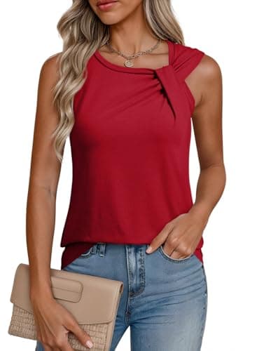 Dokotoo Womens Tank Tops Sleeveless Cute Twist Knot Shirts Red Crewneck Classic Solid Color Tank Tops XX-Large