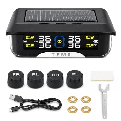 XBNVGP 2026 New RV Tire Pressure Monitoring System (TPMS) with 4 Sensors, 6 Alarm Modes, Solar & USB Dual Charging, Color LCD Display, 0-144 PSI for Truck SUV MPV Sedan Trailer Fifth Wheel (Black)