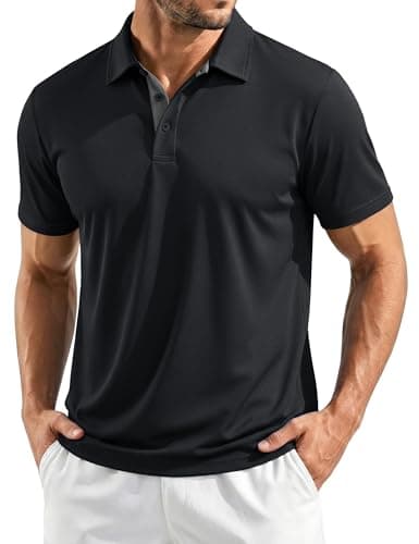 MAGCOMSEN Black Polo Shirts for Men Short Sleeve Golf Polos Moisture Wicking Quick Dry Athletic Performance Collared Shirt