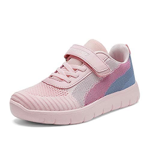 DREAM PAIRS Boys Girls Shoes Kids Tennis EZ-Ons MagicZips Athletic Running Walking Barefoot Zero Drop Sneakers,Size 12 Little Kid,Pink/Grey/Blue,Zoom-K