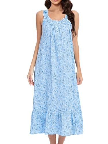 FMIRREO Cotton Nightgowns for Women Sleeveless Kintted Soft Ladies Nightgown Night Gown Long Nighties XL