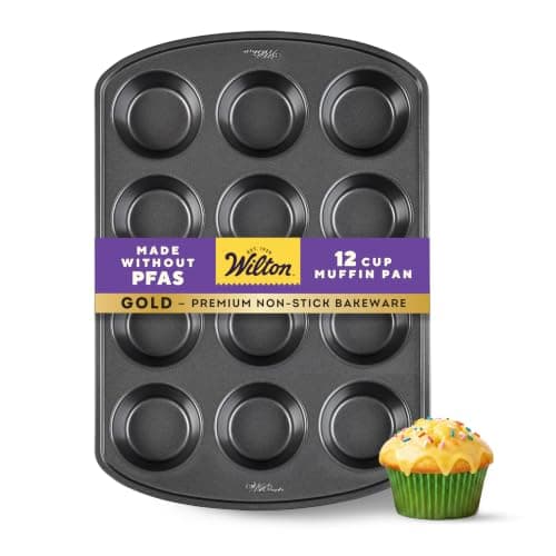 Wilton Gold Non-Stick Muffin Pan, Made Without PFAS, 12-Cup