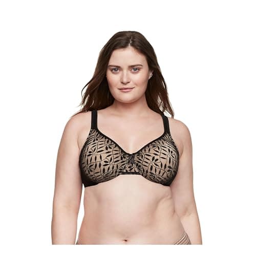 Olga Women's Sheer Leaves Minimizer Bra, Black and French Toast, 36DD