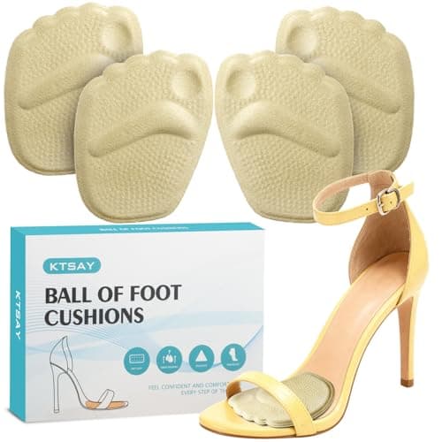 KTSAY Metatarsal Pads Women, Gel Ball of Foot Cushions for Pain Relief in Shoes, Non-Slip Heel Inserts, One Size Fits All (2 Pair, Beige)