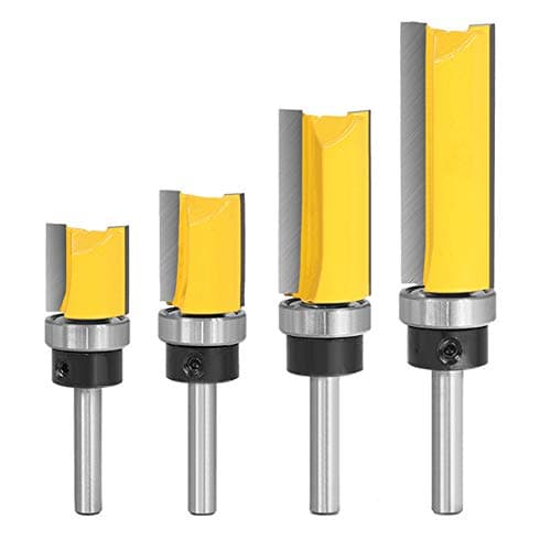 4Pcs Pattern Flush Trim Router Bit Set 1/4 inch Shank Template Router Bits 1/2 inch Cutting Dia Woodworking Router Tool by CHoiKWong (1/2 inch Cutting Diameter, Yellow)
