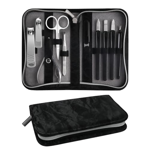SOPOLISE Manicure Pedicure Set, Nail Clipper Set 10-Piece Set Professional Manicure Kit Nail Kit with Portable Black Leather Case Gift for Men Boyfriend Parent