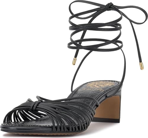 Vince Camuto, Women's, Lory Ankle Wrap Kitten Heel Sandals, Black, 8, Medium