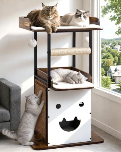 Feliskyn 48in Wood Modern Cat Tree for Large Indoor Cats with Big Perch Bed