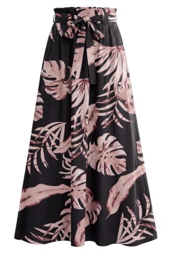 Lepunuo Womens Casual Floral Elastic High Waisted Flowy Maxi Skirts Trendy Flowy Cute Long Skirts with Pockets