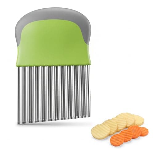 Axafazup Waffle Fry Cutter, Crinkle Cut Knife for Fries, Stainless Steel Wavy Potato Cutter Handle Crinkle Cutting Chopper Tool for Potatoes Carrots Cucumbers (5.5x3.74in)